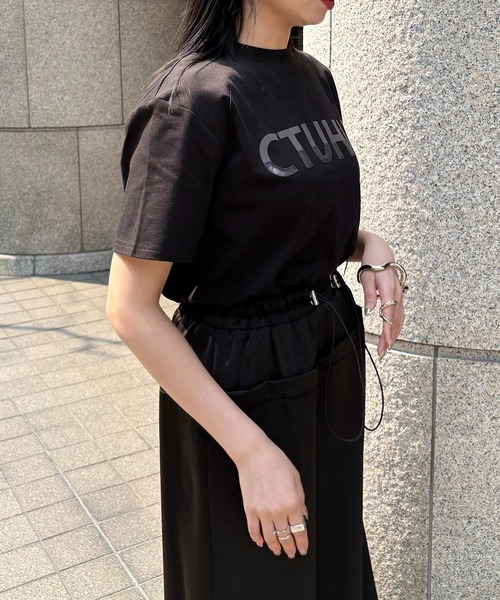アンジェム / ロゴレザーベルトTシャツ セール】【&g'aime】ロゴレザーベルトTシャツ Logo Belted Tee