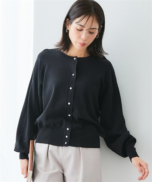 7days Life Styling(セブンデイズライフスタイリング)の「【接触冷感/UVカット】前後2WAYメタルボタン綿混ニットカーディガン(ニット/セーター・レディース・ブルー/杢グレー/ブラック・S/M/L/LL/3L)」の1枚目の写真