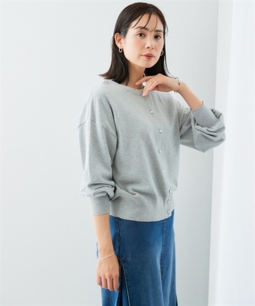 7days Life Styling(セブンデイズライフスタイリング)の「【接触冷感/UVカット】前後2WAYメタルボタン綿混ニットカーディガン(ニット/セーター・レディース・ブルー/杢グレー/ブラック・S/M/L/LL/3L)」の10枚目の写真