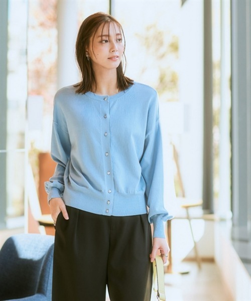 7days Life Styling(セブンデイズライフスタイリング)の「【接触冷感/UVカット】前後2WAYメタルボタン綿混ニットカーディガン(ニット/セーター・レディース・ブルー/杢グレー/ブラック・S/M/L/LL/3L)」の14枚目の写真
