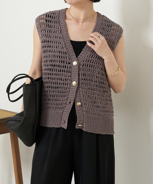 Jena espace merveilleux（ジェナ　エスパスメルヴェイユ）の「テープヤーンベスト（カーディガン/ボレロ・レディース・グレー/ベージュ・FREE）」の5枚目の写真