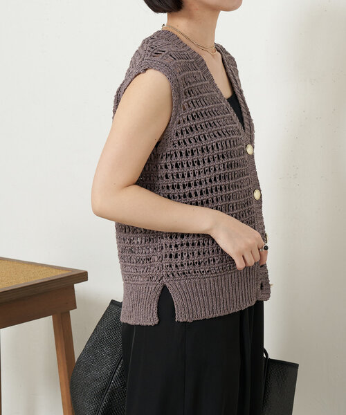 Jena espace merveilleux（ジェナ　エスパスメルヴェイユ）の「テープヤーンベスト（カーディガン/ボレロ・レディース・グレー/ベージュ・FREE）」の9枚目の写真