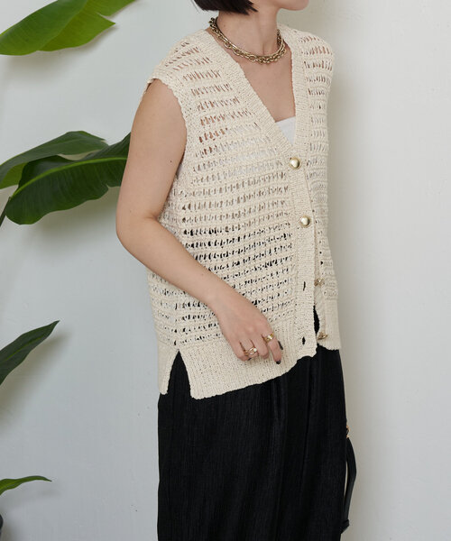 Jena espace merveilleux（ジェナ　エスパスメルヴェイユ）の「テープヤーンベスト（カーディガン/ボレロ・レディース・グレー/ベージュ・FREE）」の20枚目の写真