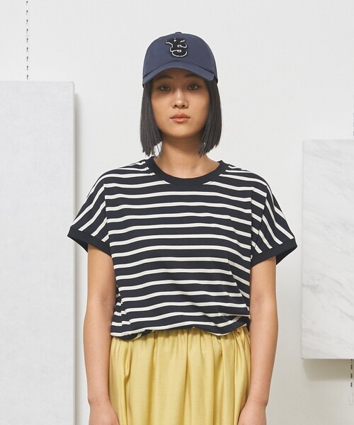 J.PRESS YORK STREET(ジェイプレスヨークストリート)の「【WOMEN】ボーダーキャップスリーブ Tシャツ(Tシャツ/カットソー・レディース・ブラック系1/ネイビー系1・F)」の1枚目の写真