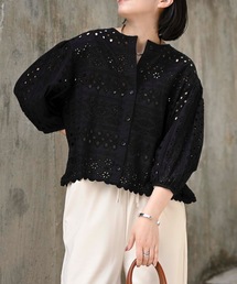 【indian Cotton Collection】インド綿カットワーク刺繍コクーンシャツ（インドコットン.コットン100%,綿100%）
