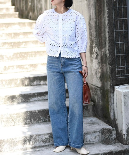 ＆HALF（アンドハーフ）の「インド綿カットワーク刺繍コクーンシャツ（インド綿.インドコットン.コットン100%,綿100%）（シャツ/ブラウス・レディース・ブラック/オフホワイト・L/M）」の16枚目の写真