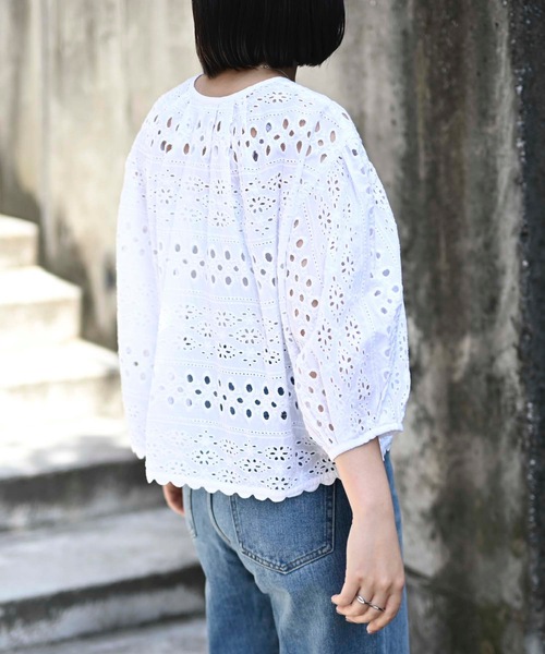 ＆HALF（アンドハーフ）の「インド綿カットワーク刺繍コクーンシャツ（インド綿.インドコットン.コットン100%,綿100%）（シャツ/ブラウス・レディース・ブラック/オフホワイト・L/M）」の15枚目の写真