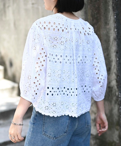 ＆HALF（アンドハーフ）の「インド綿カットワーク刺繍コクーンシャツ（インド綿.インドコットン.コットン100%,綿100%）（シャツ/ブラウス・レディース・ブラック/オフホワイト・L/M）」の14枚目の写真