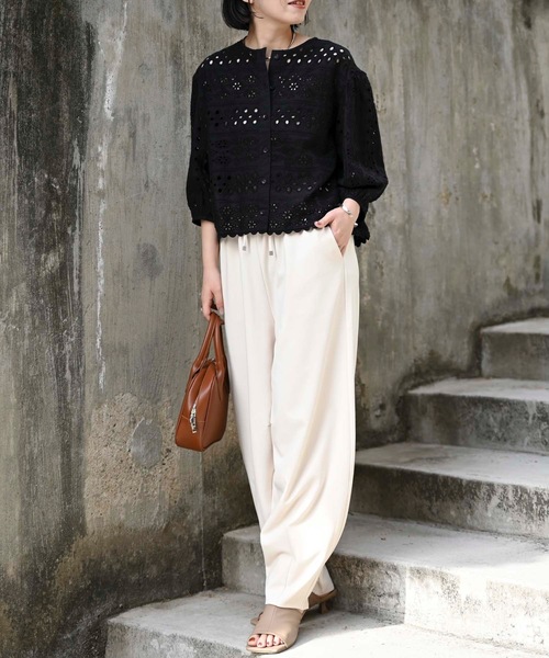 ＆HALF（アンドハーフ）の「インド綿カットワーク刺繍コクーンシャツ（インド綿.インドコットン.コットン100%,綿100%）（シャツ/ブラウス・レディース・ブラック/オフホワイト・L/M）」の6枚目の写真