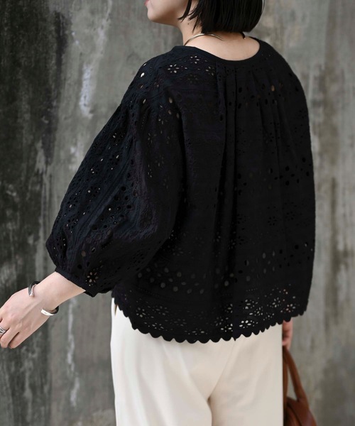 ブラウス シャツ インド綿カットワーク刺繍コクーンシャツ（インド綿.インドコットン.コットン100%，綿100%） レディース セール】インド綿カットワーク刺繍コクーンシャツ（インド綿