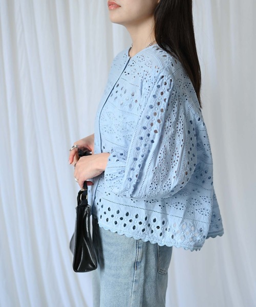 ＆HALF（アンドハーフ）の「【indian Cotton Collection】インド綿カットワーク刺繍コクーンシャツ（インドコットン.コットン100%,綿100%）（シャツ/ブラウス・レディース・ブラック/オフホワイト/サックスブルー・L/M）」の22枚目の写真