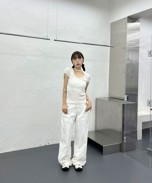 4INT.（フォイント）の「アイレット リベット コットン ワイドパンツ（その他パンツ・レディース・ホワイト/ブラック/ベージュ/ブラウン・S/M）」の9枚目の写真