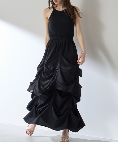 &. NOSTALGIA（アンドドットノスタルジア）の「【ZOZO限定】変形ドロストシャーリングスカート（スカート・レディース・ブラック/ホワイト・M）」の8枚目の写真