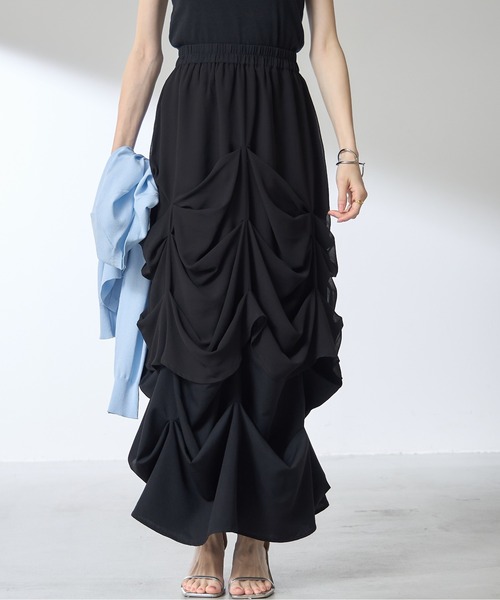 □ 44868★2024 シモーネロシャ ドロストスカート ブラック □ 44868☆2024 シモーネロシャ ドロストスカート ブラック □ 44868