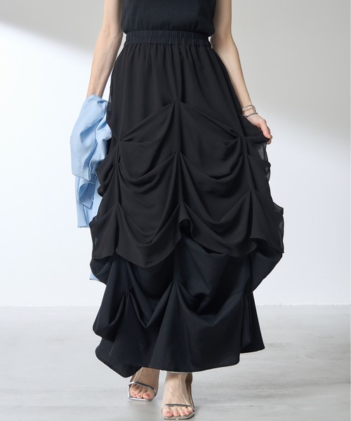 &. NOSTALGIA（アンドドットノスタルジア）の「【ZOZO限定】変形ドロストシャーリングスカート（スカート・レディース・ブラック/ホワイト・M）」の15枚目の写真