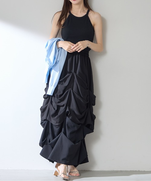 &. NOSTALGIA（アンドドットノスタルジア）の「【ZOZO限定】変形ドロストシャーリングスカート（スカート・レディース・ブラック/ホワイト・M）」の17枚目の写真