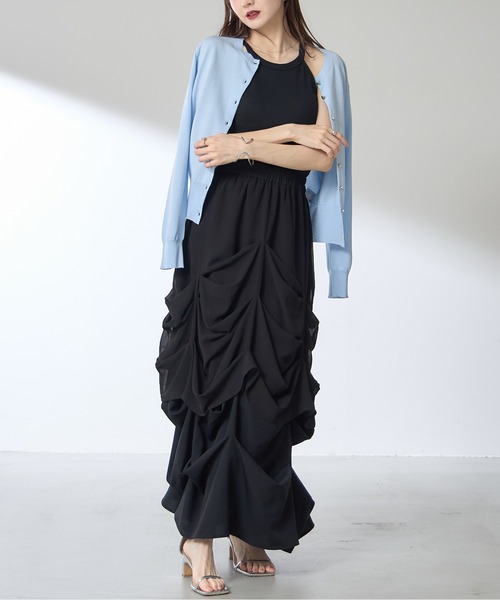 &. NOSTALGIA（アンドドットノスタルジア）の「【ZOZO限定】変形ドロストシャーリングスカート（スカート・レディース・ブラック/ホワイト・M）」の20枚目の写真