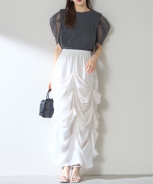 &. NOSTALGIA（アンドドットノスタルジア）の「【ZOZO限定】変形ドロストシャーリングスカート（スカート・レディース・ブラック/ホワイト・M）」の21枚目の写真