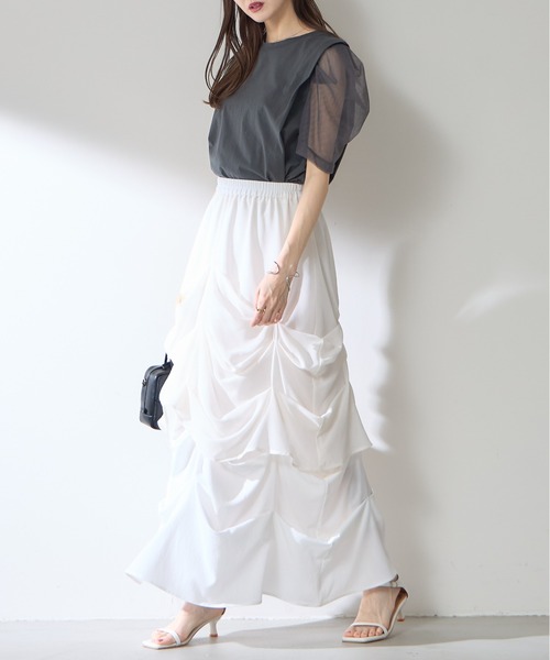 &. NOSTALGIA（アンドドットノスタルジア）の「【ZOZO限定】変形ドロストシャーリングスカート（スカート・レディース・ブラック/ホワイト・M）」の22枚目の写真