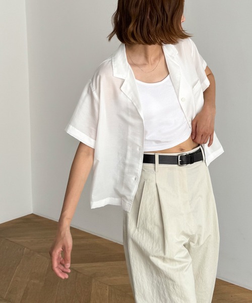 CANAL JEAN（キャナルジーン）の「El mar　テンセル開襟シャツ（シャツ/ブラウス・レディース・クリーム/ネイビー/ホワイト・ONE SIZE）」の2枚目の写真