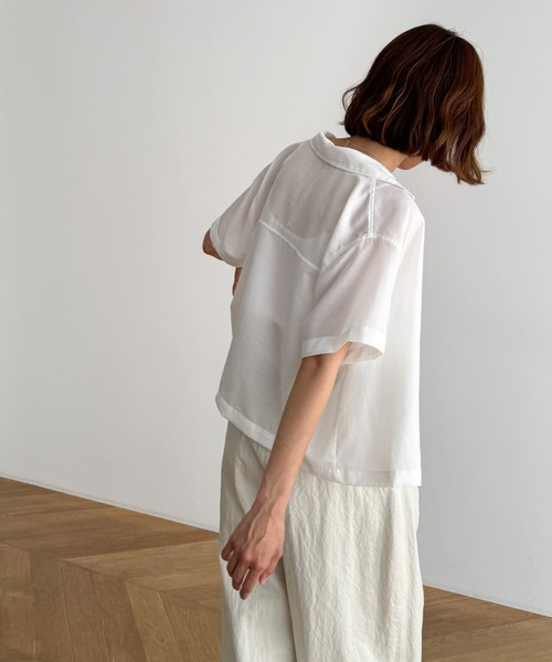 CANAL JEAN（キャナルジーン）の「El mar　テンセル開襟シャツ（シャツ/ブラウス・レディース・クリーム/ネイビー/ホワイト・ONE SIZE）」の8枚目の写真