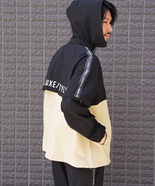 LUXE/R GOLF（ラグジュ ゴルフ）の「(RM)【LUXE/R GOLF】2レイヤー バイカラー ブルゾン+パンツ[肘・膝部分取り外し可能]（ナイロンジャケット・メンズ・ブラック×ベージュ/ブラック×グレー・L/M）」の8枚目の写真