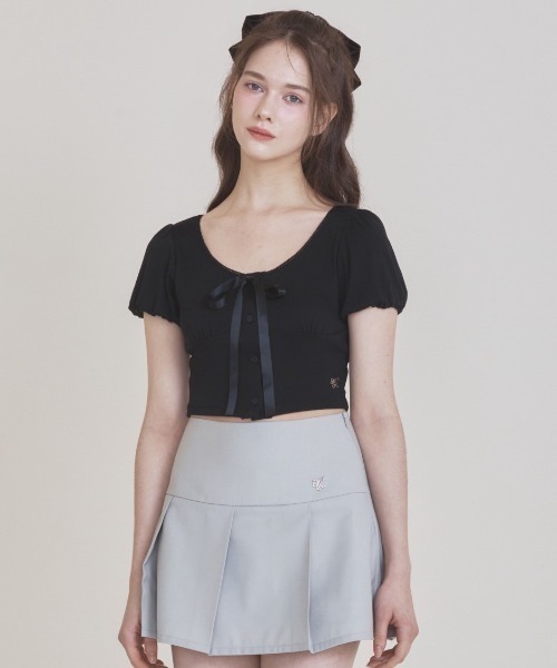 NOT YOUR ROSE(ノットユアローズ)の「【NOTYOURROSE】Angel top / 【ノットユアローズ】半袖カーディガン(カーディガン/ボレロ・レディース・アイボリー/ブラック・ONE SIZE)」の1枚目の写真