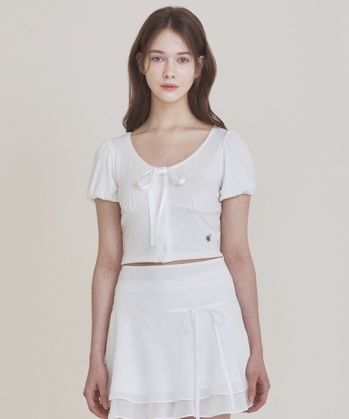 NOT YOUR ROSE(ノットユアローズ)の「【NOTYOURROSE】Angel top / 【ノットユアローズ】半袖カーディガン(カーディガン/ボレロ・レディース・アイボリー/ブラック・ONE SIZE)」の7枚目の写真