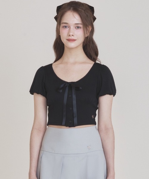 NOT YOUR ROSE(ノットユアローズ)の「【NOTYOURROSE】Angel top / 【ノットユアローズ】半袖カーディガン(カーディガン/ボレロ・レディース・アイボリー/ブラック・ONE SIZE)」の18枚目の写真