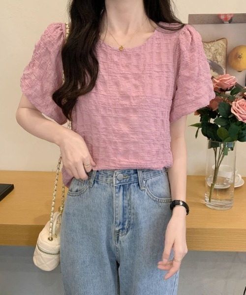 L LABEL（エルラベル）の「ぽこぽこジャカードTシャツ（Tシャツ/カットソー・レディース・グリーン/ピンク/オフホワイト・FREE）」の22枚目の写真