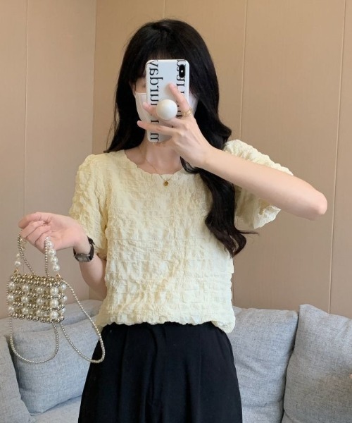 L LABEL（エルラベル）の「ぽこぽこジャカードTシャツ（Tシャツ/カットソー・レディース・グリーン/ピンク/オフホワイト・FREE）」の19枚目の写真