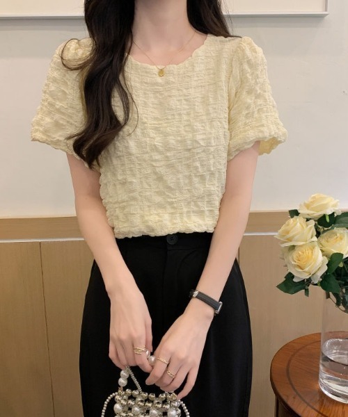 L LABEL（エルラベル）の「ぽこぽこジャカードTシャツ（Tシャツ/カットソー・レディース・グリーン/ピンク/オフホワイト・FREE）」の16枚目の写真