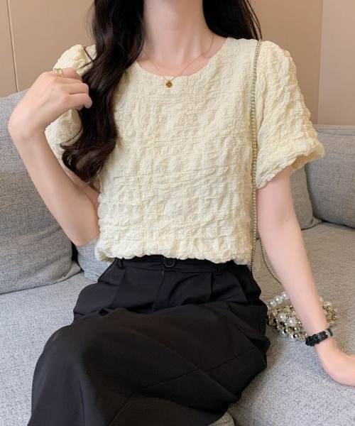 L LABEL（エルラベル）の「ぽこぽこジャカードTシャツ（Tシャツ/カットソー・レディース・グリーン/ピンク/オフホワイト・FREE）」の18枚目の写真