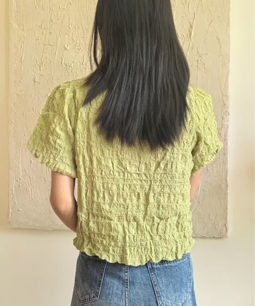 L LABEL（エルラベル）の「ぽこぽこジャカードTシャツ（Tシャツ/カットソー・レディース・グリーン/ピンク/オフホワイト・FREE）」の11枚目の写真