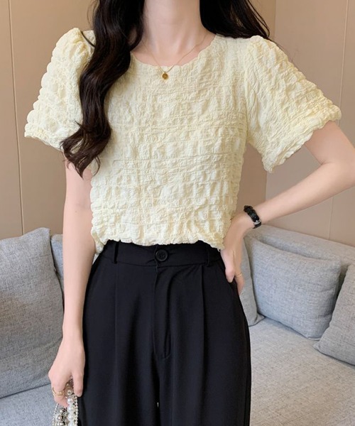 L LABEL（エルラベル）の「ぽこぽこジャカードTシャツ（Tシャツ/カットソー・レディース・グリーン/ピンク/オフホワイト・FREE）」の13枚目の写真