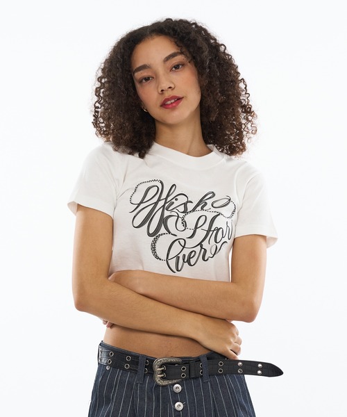 セール】RHINESTONE HEART DESIGN CROPPED TEE / ラインストーン