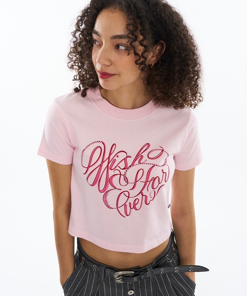 セール】RHINESTONE HEART DESIGN CROPPED TEE / ラインストーン