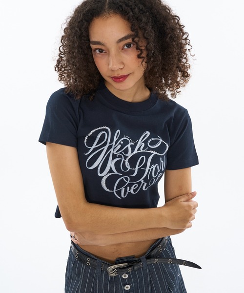 セール】RHINESTONE HEART DESIGN CROPPED TEE / ラインストーン