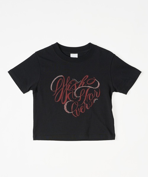 セール】RHINESTONE HEART DESIGN CROPPED TEE / ラインストーン