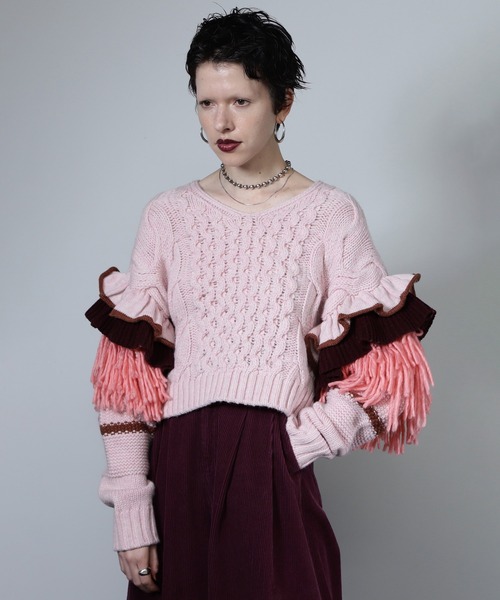 ROSE BUD(ローズバッド)の「(mici)Decorative cable knit(ニット/セーター・レディース・ピンク/グレー・ONE SIZE)」の2枚目の写真
