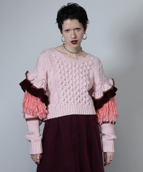 mici BAILA掲載 ピンク ニット ROSEBU セール】(mici)Decorative cable knit（ニット/セーター）｜ROSE BUD