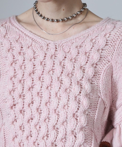 ROSE BUD - ✨お値下げ✨ROLLA’S   ケーブルニット グレー ROSE BUD ニット セーター (mici)Decorative cable knit