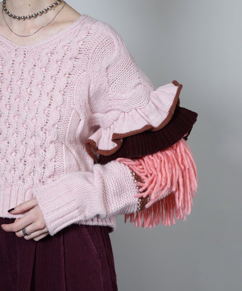 ROSE BUD(ローズバッド)の「(mici)Decorative cable knit(ニット/セーター・レディース・ピンク/グレー・ONE SIZE)」の18枚目の写真
