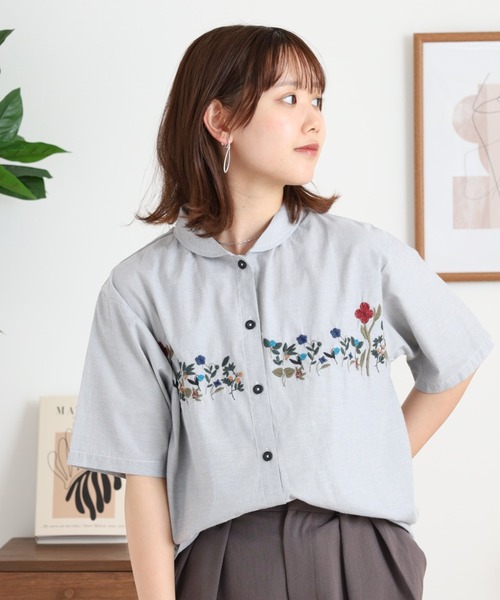 Emago(イマゴ)の「EMAGO 花刺繍ストライプシャツ(シャツ/ブラウス・レディース・ブルー/グレー・FREE)」の13枚目の写真