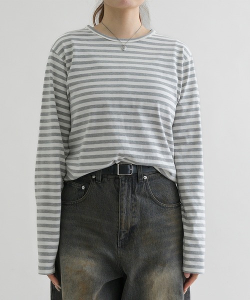 EPNK(イーピーエヌケー)の「【EPNK】Border long sleeve tee / ボーダーロングスリーブtee(Tシャツ/カットソー・メンズ・ブラック/オフホワイト・LARGE/MEDIUM/SMALL)」の3枚目の写真