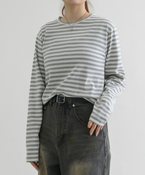 EPNK(イーピーエヌケー)の「【EPNK】Border long sleeve tee / ボーダーロングスリーブtee(Tシャツ/カットソー・メンズ・ブラック/オフホワイト・LARGE/MEDIUM/SMALL)」の4枚目の写真