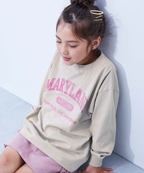 devirock（デビロック）の「綿100％ デビラボ ガールズ BIGシルエットプリント袖リブ 長袖Tシャツ（Tシャツ/カットソー・キッズ・ブラック系2/グレー系1/グレー系2/ブラック系1/ブルー系1/グリーン系1/ベージュ系2/ベージュ系1/ベージュ系3/ピンク系1/パープル系2/パープル系1/ピンク系2・90cm/110cm/100cm/120cm/130cm/140cm/150cm/160cm）」の3枚目の写真
