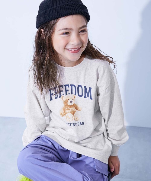 devirock（デビロック）の「綿100％ デビラボ ガールズ BIGシルエットプリント袖リブ 長袖Tシャツ（Tシャツ/カットソー・キッズ・ブラック系2/グレー系1/グレー系2/ブラック系1/ブルー系1/グリーン系1/ベージュ系2/ベージュ系1/ベージュ系3/ピンク系1/パープル系2/パープル系1/ピンク系2・90cm/110cm/100cm/120cm/130cm/140cm/150cm/160cm）」の6枚目の写真