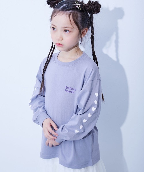 devirock（デビロック）の「綿100％ デビラボ ガールズ BIGシルエットプリント袖リブ 長袖Tシャツ（Tシャツ/カットソー・キッズ・ブラック系2/グレー系1/グレー系2/ブラック系1/ブルー系1/グリーン系1/ベージュ系2/ベージュ系1/ベージュ系3/ピンク系1/パープル系2/パープル系1/ピンク系2・90cm/110cm/100cm/120cm/130cm/140cm/150cm/160cm）」の9枚目の写真