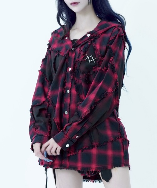 『REFLEM/レフレム』継ぎ接ぎフードチェックシャツ REFLEM/レフレム』継ぎ接ぎフードチェックシャツ（シャツ/ブラウス